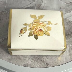 Vintage Chik Hand Decorated Porcelain Rose Trinket Box Gold Trim 4.5" Keepsake